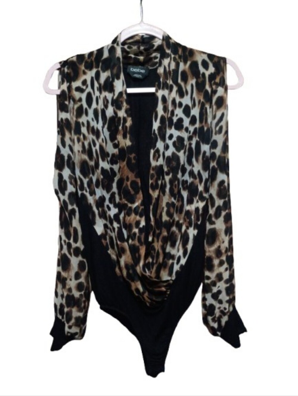 bebe Leopard-Print Draped Cowl Bodysuit - Black & Brown